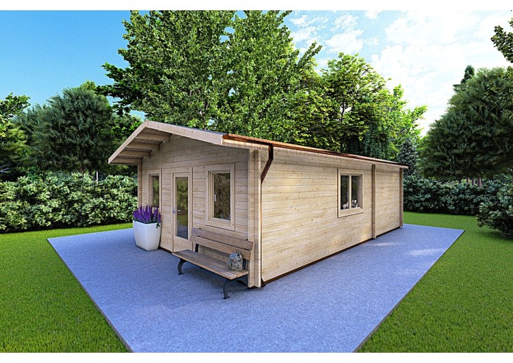 Casa di legno LARA 6x8 44mm, fronte lato destro