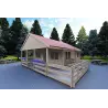 Casa di legno SMERALDA 6x6 con mezzanino calpestabile 14.35 m² e terrazza 17 m² 44 mm, fronte lato destro