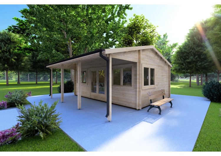 Casetta da giardino NELLA 6x4.2 con tettoia integrata 6x1.6 44 mm, fronte lato
