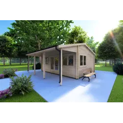Casetta da giardino NELLA 6x4.2 con tettoia integrata 6x1.6 44 mm, fronte lato