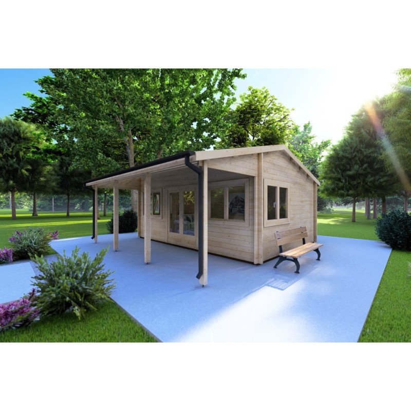 Casetta da giardino NELLA 6x4.2 con tettoia integrata 6x1.6 44 mm, fronte lato
