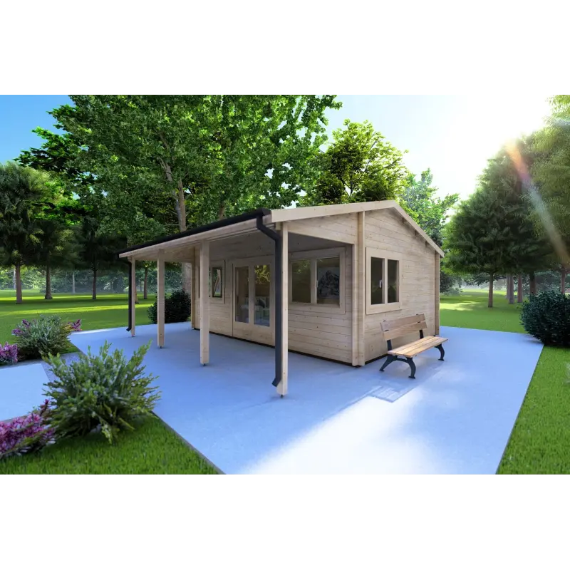 Casetta da giardino NELLA 6x4.2 con tettoia integrata 6x1.6 44 mm, fronte lato