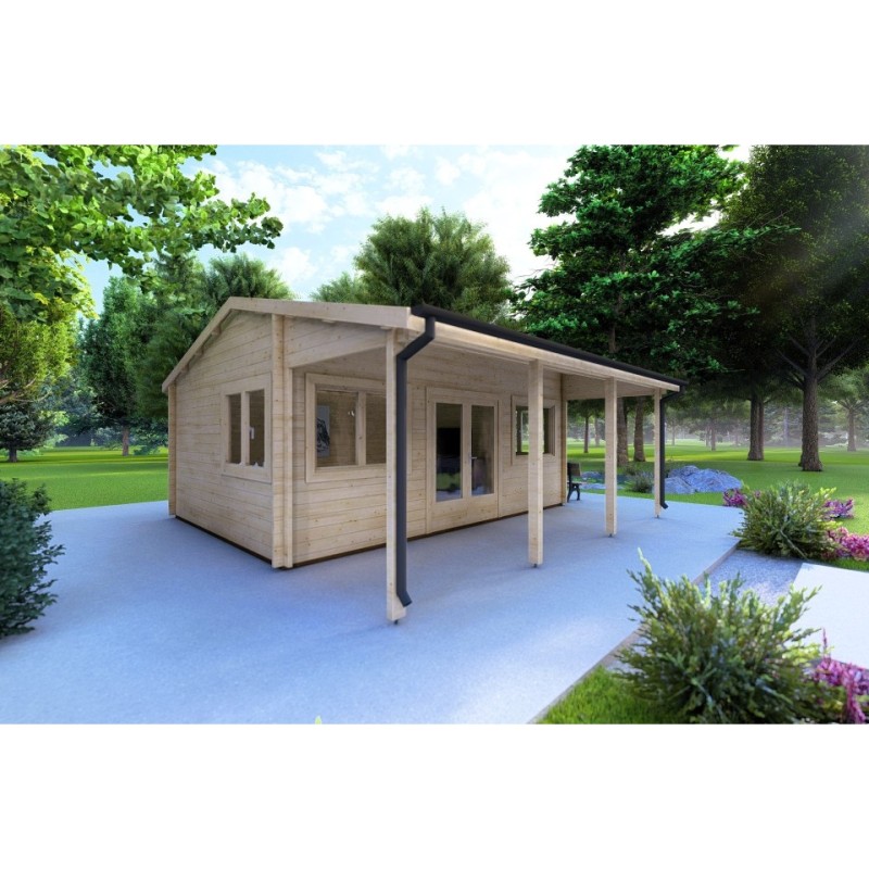 Casetta da giardino NELLA 6x4.2 con tettoia integrata 6x1.6 44 mm, fronte lato sinistro