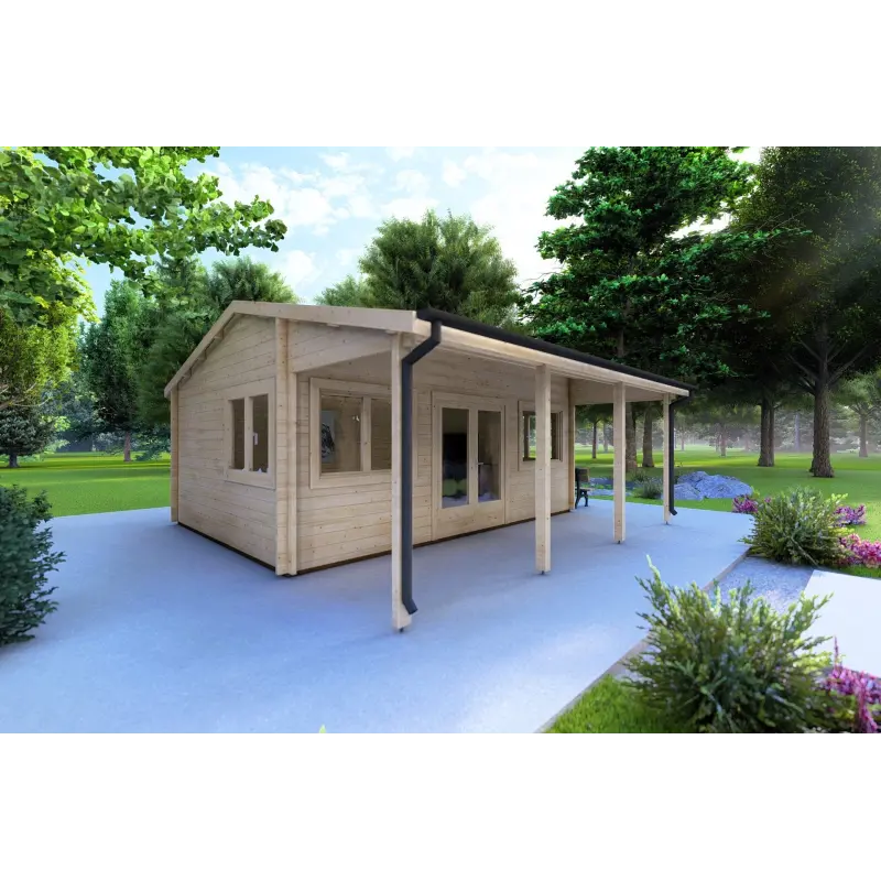 Casetta da giardino NELLA 6x4.2 con tettoia integrata 6x1.6 44 mm, fronte lato sinistro