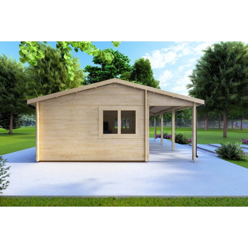 Casetta da giardino NELLA 6x4.2 con tettoia integrata 6x1.6 44 mm, lato sinistro