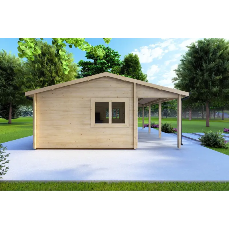 Casetta da giardino NELLA 6x4.2 con tettoia integrata 6x1.6 44 mm, lato sinistro