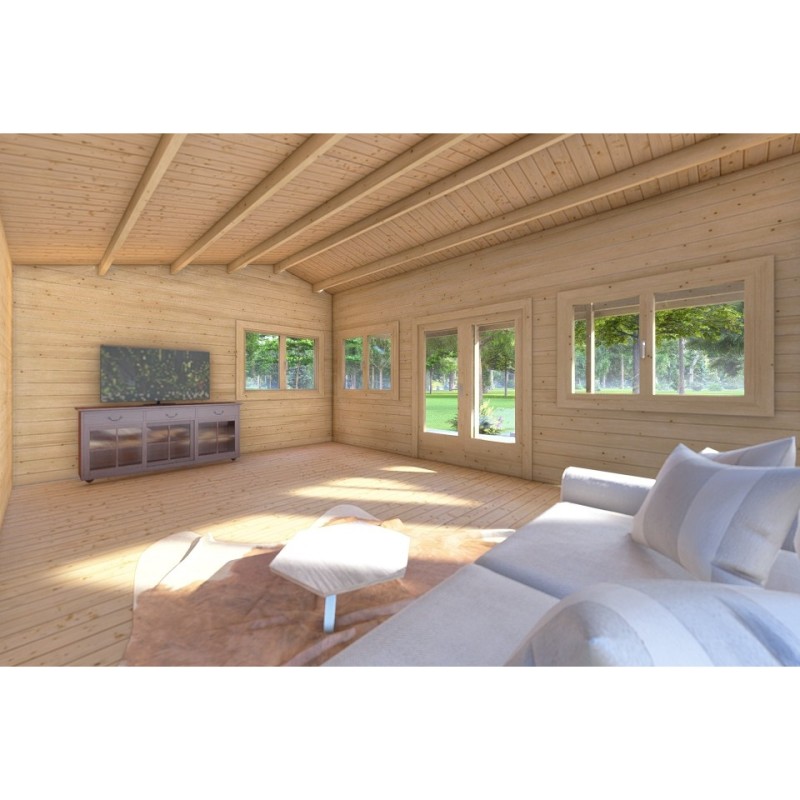 Casetta da giardino NELLA 6x4.2 con tettoia integrata 6x1.6 44 mm, interno