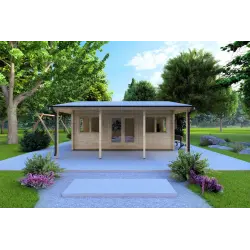 Casetta da giardino NELLA 6x4.2 con tettoia integrata 6x1.6 44 mm, vista frontale