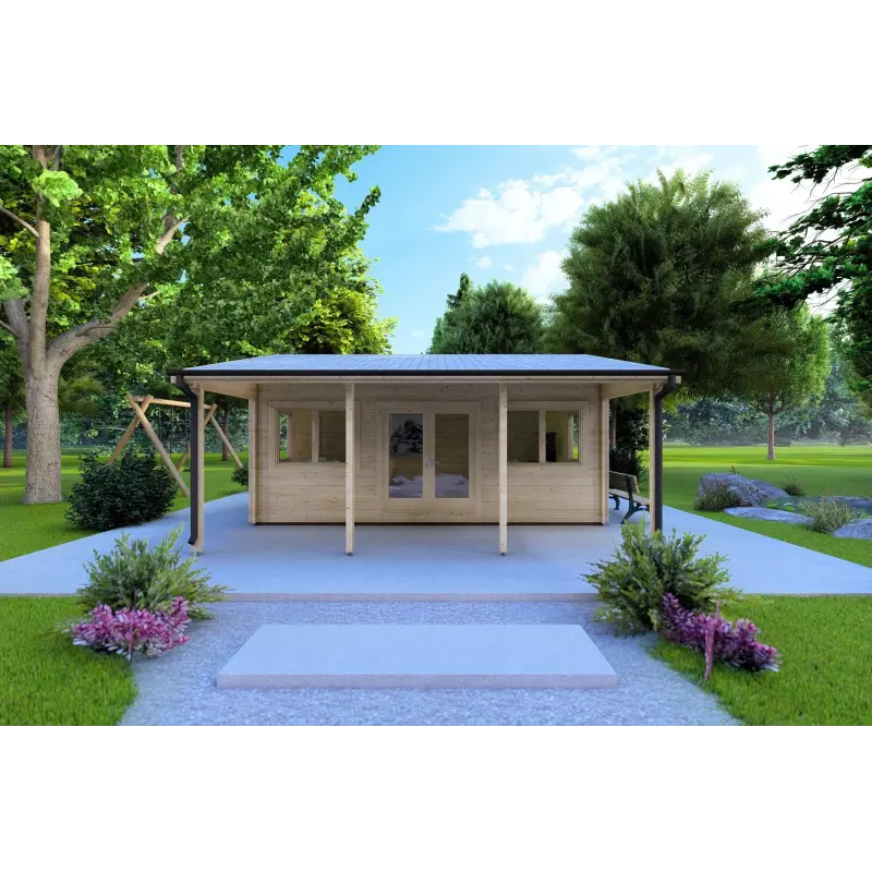 Casetta da giardino NELLA 6x4.2 con tettoia integrata 6x1.6 44 mm, vista frontale
