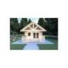 Casa in legno con portico e mezzanino GAIA 33.30 m² 44 mm, vista frontale