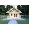 Casa in legno con portico e mezzanino GAIA 33.30 m² 44 mm, vista frontale