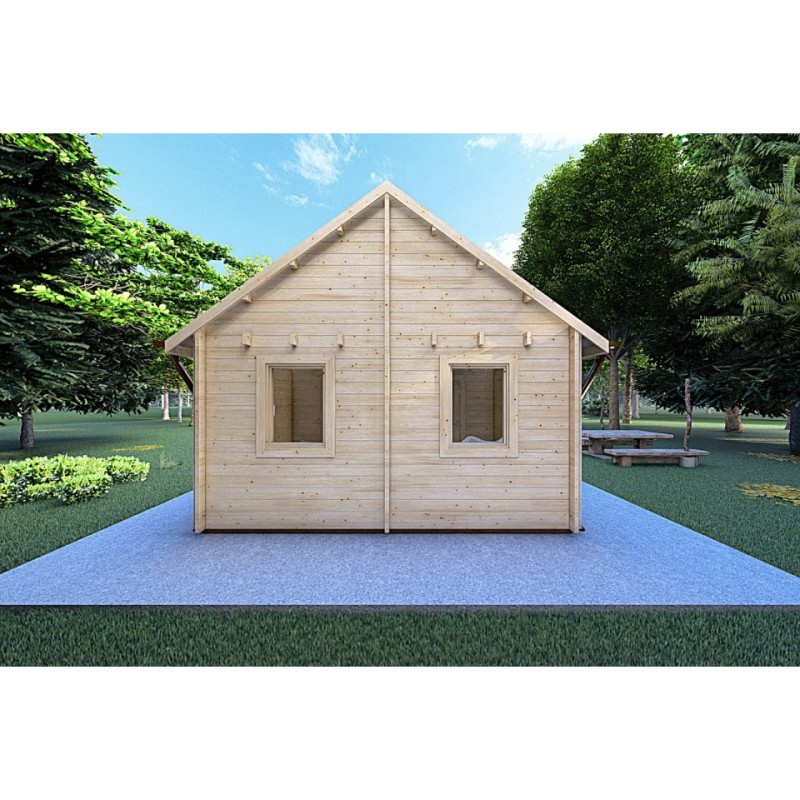 Casa in legno con portico e mezzanino GAIA 33.30 m² 44 mm, retro