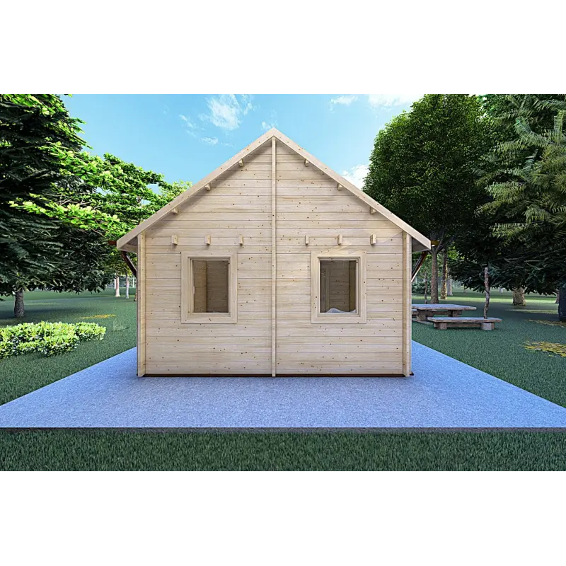 Casa in legno con portico e mezzanino GAIA 33.30 m² 44 mm, retro