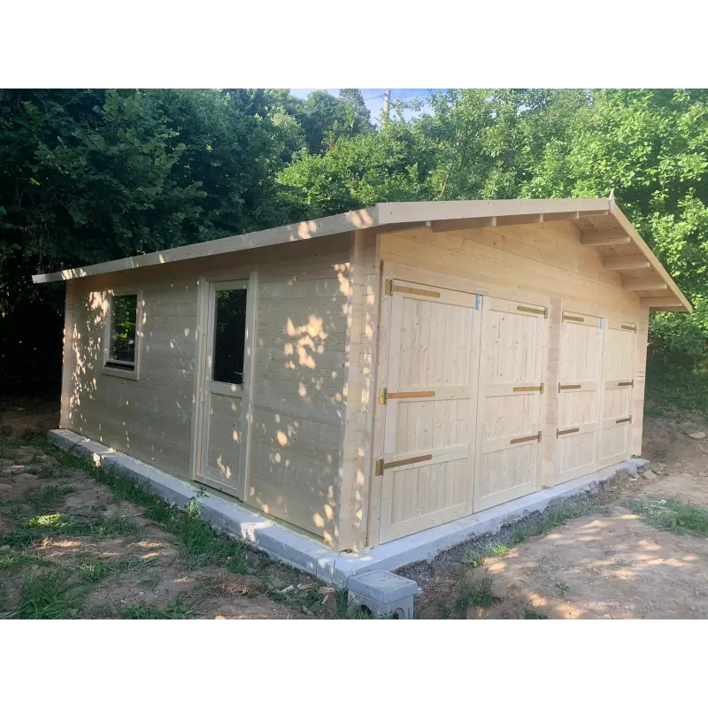 Garage di legno DOPPIO 6x6 44mm, realizzazione fronte lato sinistro