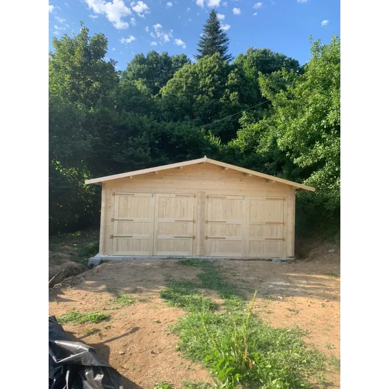Garage di legno DOPPIO 6x6 44mm, realizzazione vista frontale