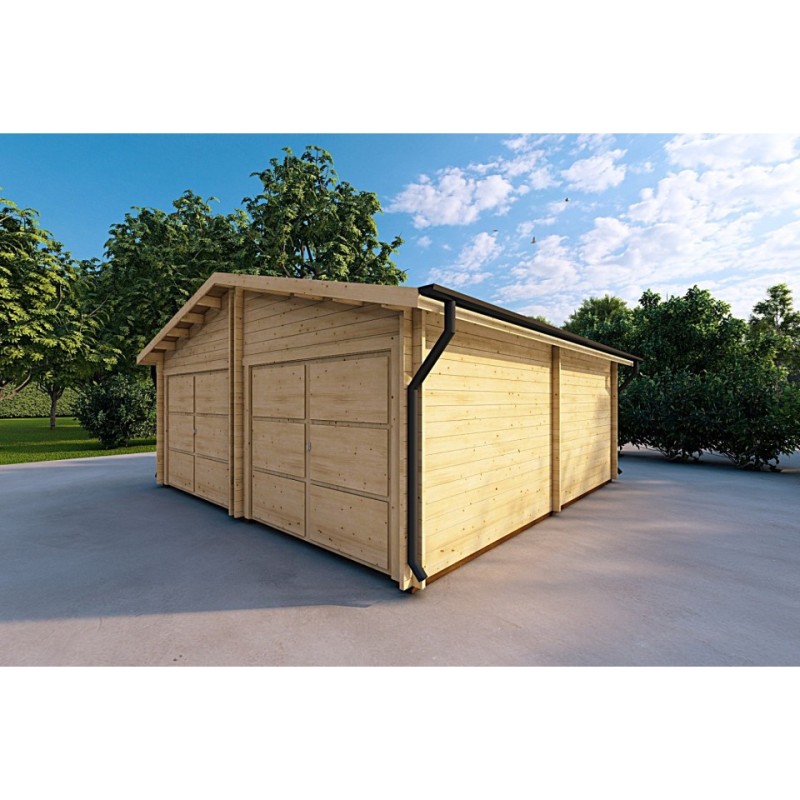 Garage di legno DOPPIO 6x6 44mm, fronte lato destro
