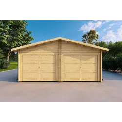 Garage di legno DOPPIO 6x6 44mm, vista frontale