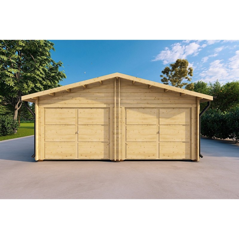 Garage di legno DOPPIO 6x6 44mm, vista frontale