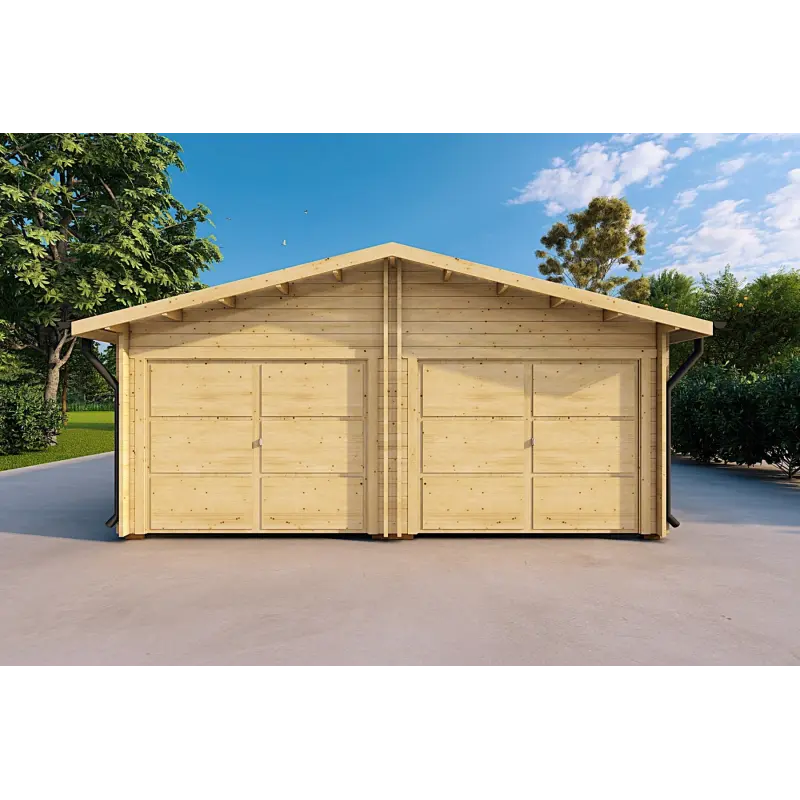 Garage di legno DOPPIO 6x6 44mm, vista frontale