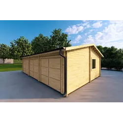 Garage in legno TRE POSTI 9x6 44mm, fronte lato destro