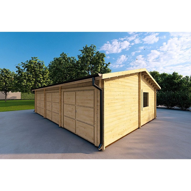 Garage in legno TRE POSTI 9x6 44mm, fronte lato destro