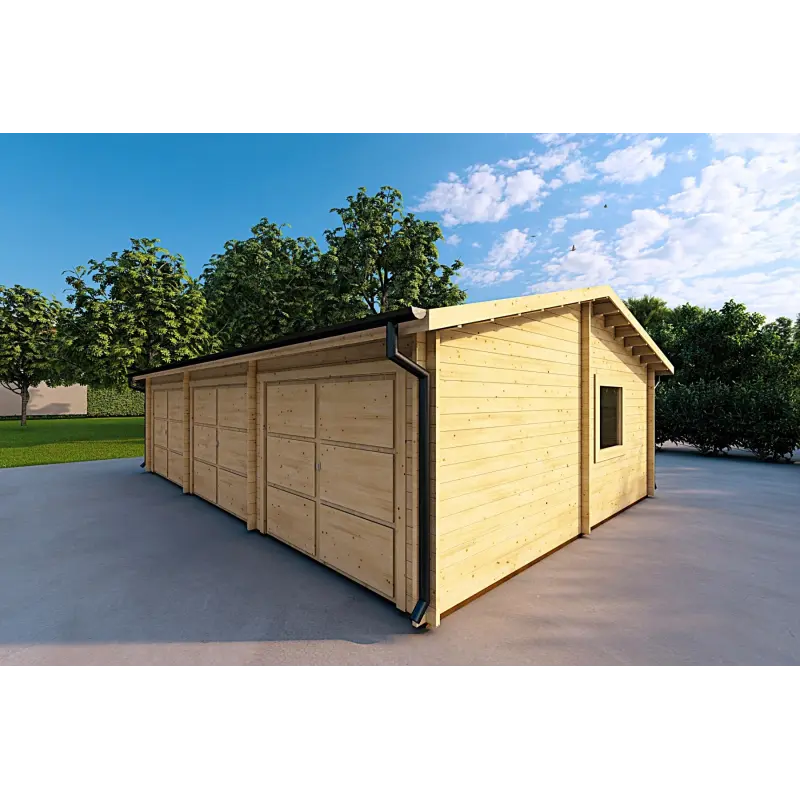Garage in legno TRE POSTI 9x6 44mm, fronte lato destro