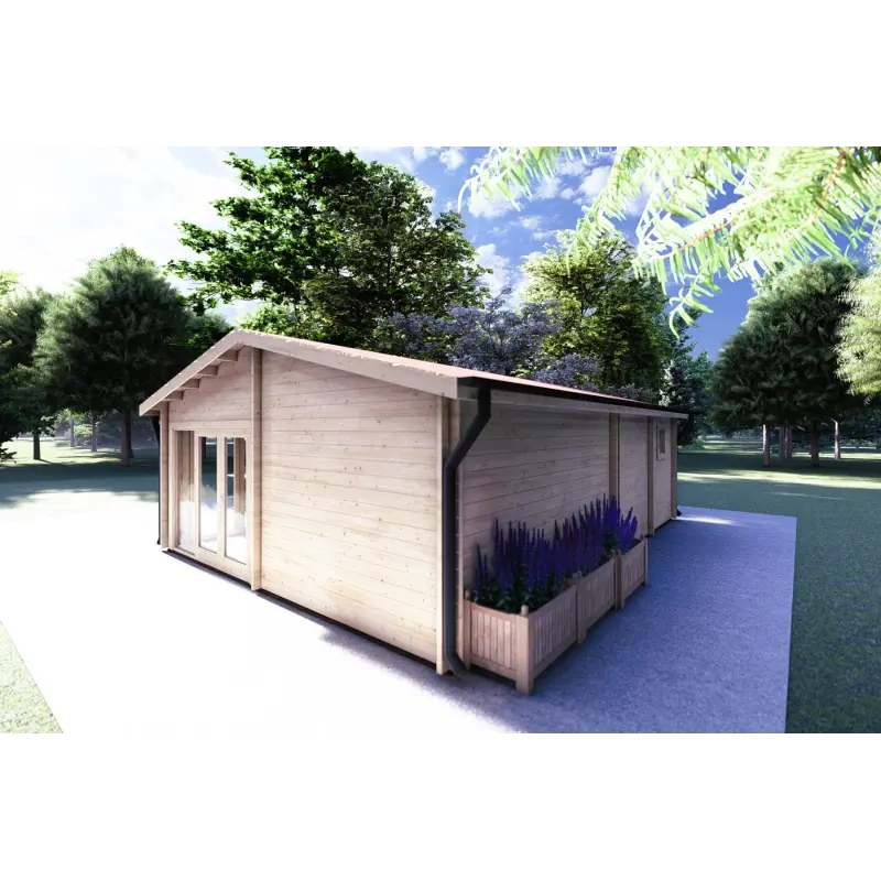 Casa di legno AUGUSTA 8x6 44 mm, retro detro