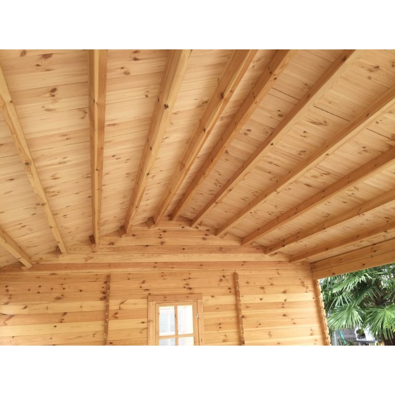 Tettoia auto in legno DOPPIA con ripostiglio 6x7.75 44mm, realizzazione interno