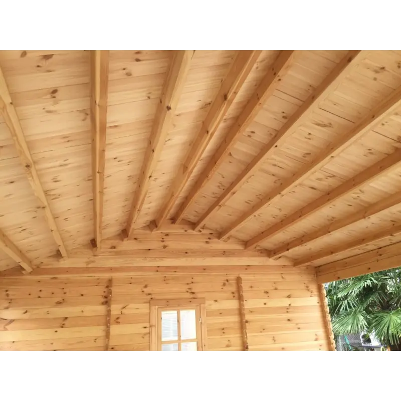 Tettoia auto in legno DOPPIA con ripostiglio 6x7 44mm, realizzazione interno