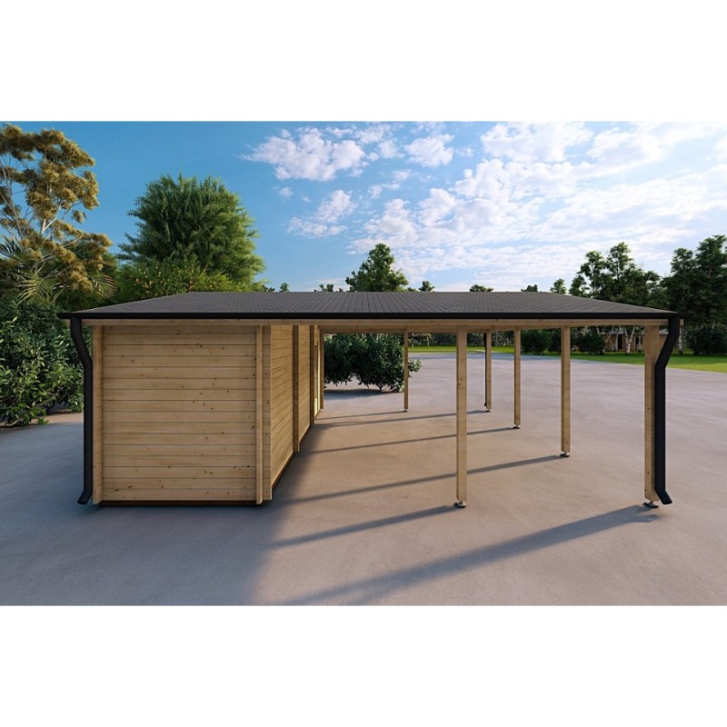 Tettoia auto in legno DOPPIA con ripostiglio 6x7.75 44mm, lato sinistro
