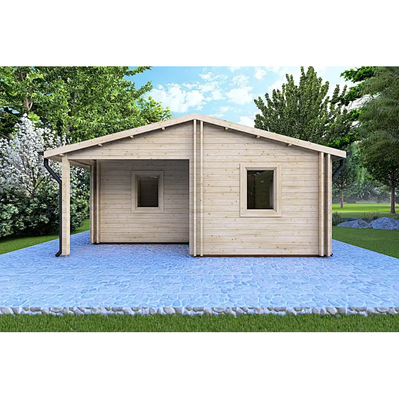 Casa in legno coibentata ALMA 6x11 44/100/44 mm, vista frontale