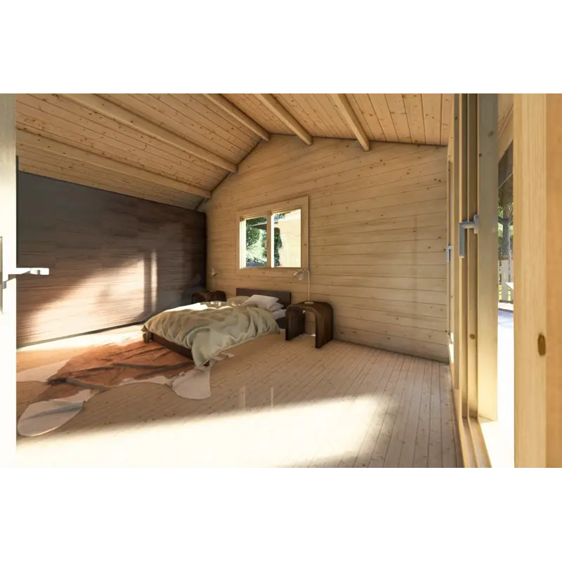Casa di legno coibentata NOEMI 10x6 44/100/44 mm, interno camera da letto