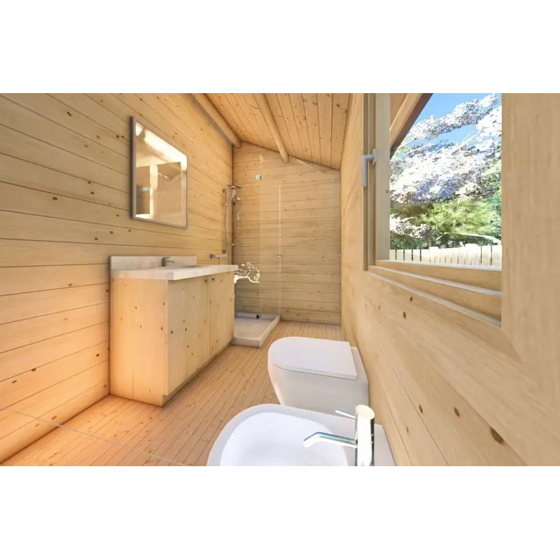 Casa di legno coibentata NOEMI 10x6 44/100/44 mm, interno bagno