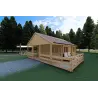 Casa di legno coibentata SMERALDA 6x6 con mezzanino e terrazza 44/100/44 mm, fronte lato destro