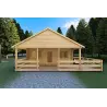 Casa di legno coibentata SMERALDA 6x6 con mezzanino e terrazza 44/100/44 mm, vista frontale