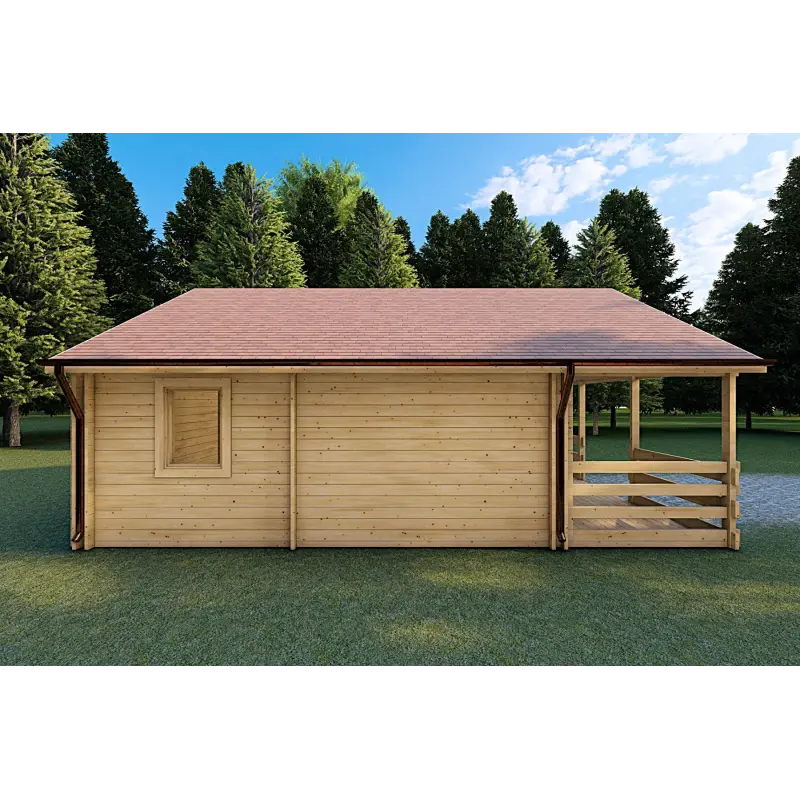 Casa di legno coibentata SMERALDA 6x6 con mezzanino e terrazza 44/100/44 mm, lato sinistro