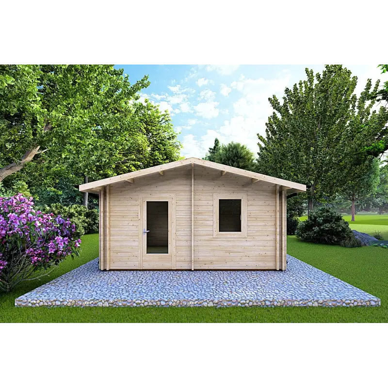 Casa in legno coibentata IRMA 5x6 44/100/44 mm, vista frontale