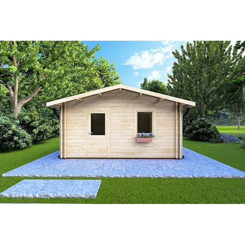 Casa coibentata in legno DALIA 6x8 44/100/44 mm, vista frontale