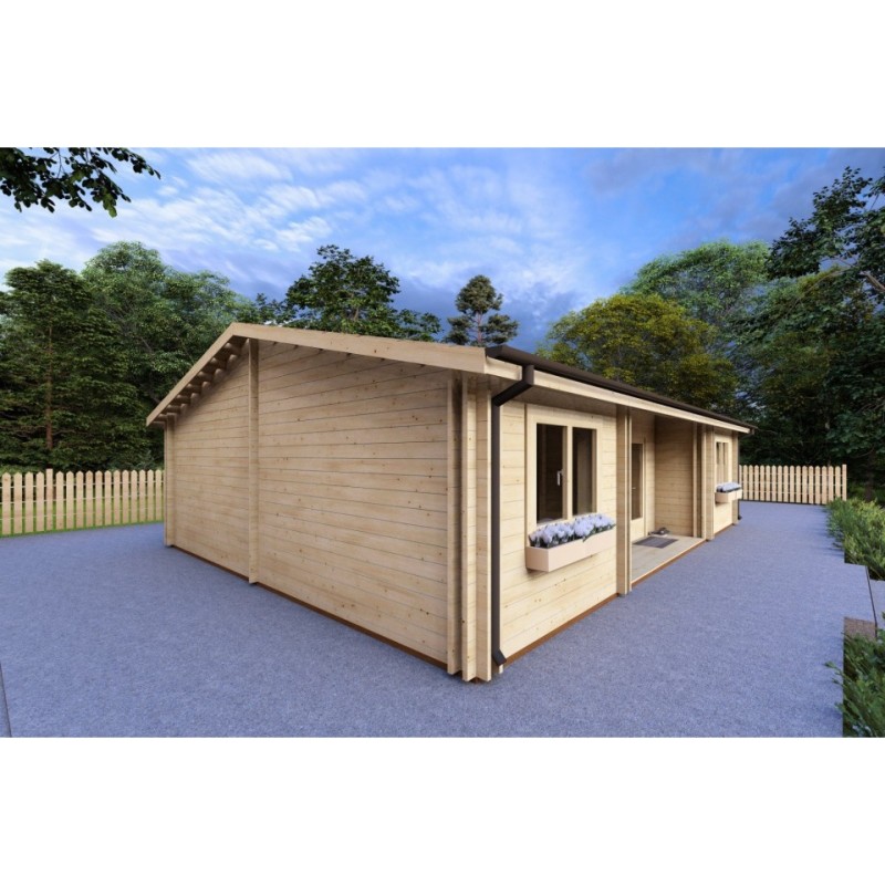 Casa coibentata in legno GIADA 10x7.20 44/100/44 mm, fronte lato sinistro