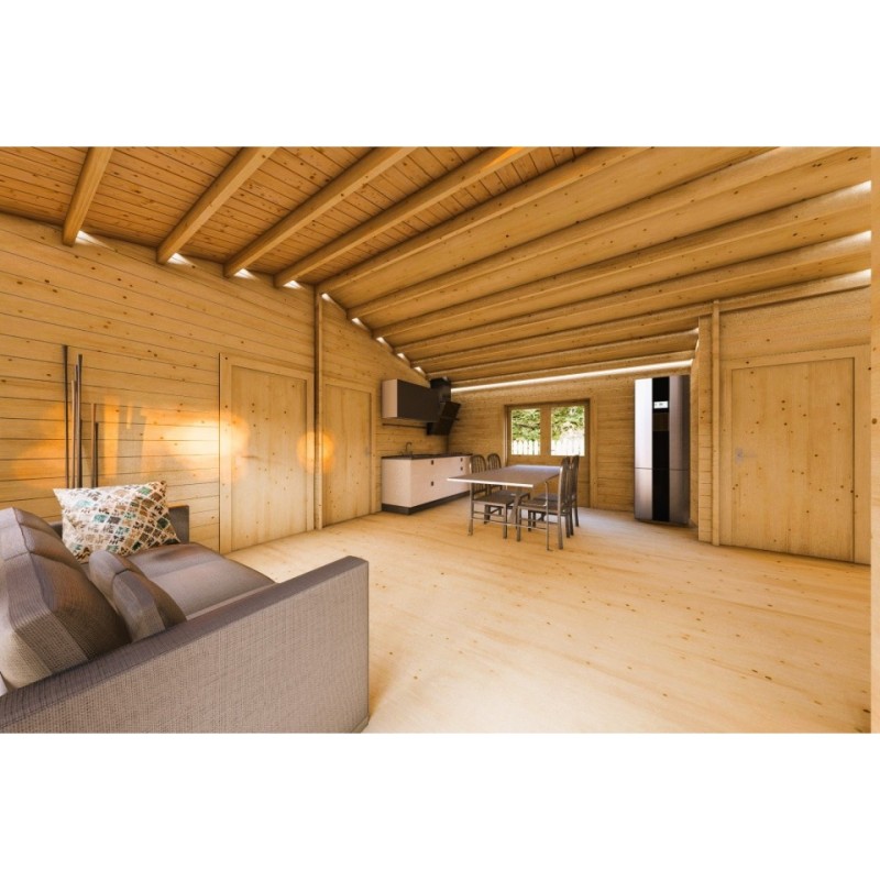Casa coibentata in legno GIADA 10x7.20 44/100/44 mm, interno open space