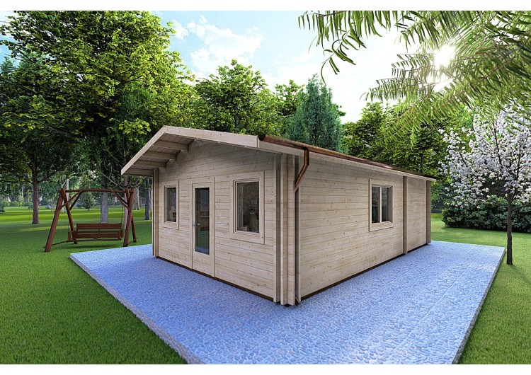 Casa di legno coibentata LARA 6x8 44/100/44 mm, fronte lato destro