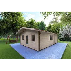 Casa di legno coibentata LARA 6x8 44/100/44 mm, fronte lato destro