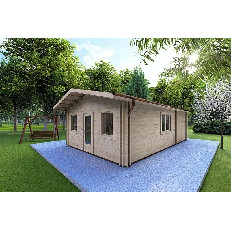 Casa di legno coibentata LARA 6x8 44/100/44 mm, fronte lato destro