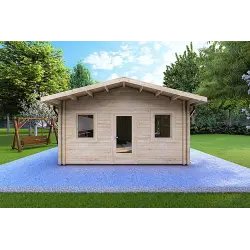 Casa di legno coibentata LARA 6x8 44/100/44 mm, vista frontale