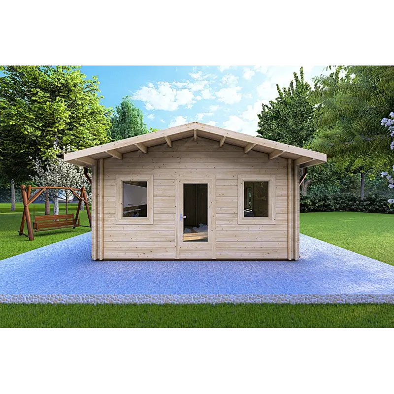 Casa di legno coibentata LARA 6x8 44/100/44 mm, vista frontale