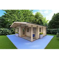 Casa di legno coibentata ELBA 6x6 44/100/44 mm, fronte lato destro
