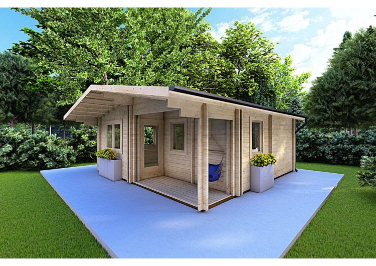 Casa di legno coibentata ELBA 6x6 44/100/44 mm, fronte lato destro