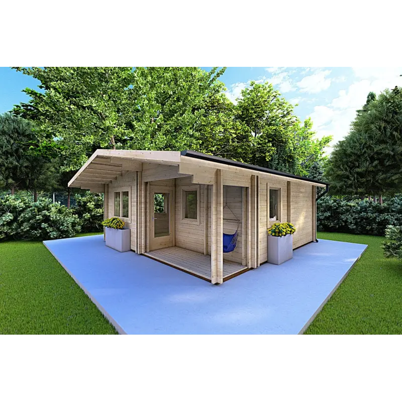 Casa di legno coibentata ELBA 6x6 44/100/44 mm, fronte lato destro