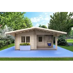 Casa di legno coibentata ELBA 6x6 44/100/44 mm, vista frontale