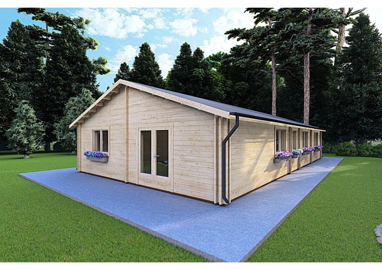 Casa in legno coibentata NIZZA 8x14.5 44/100/44 mm, fronte lato destro